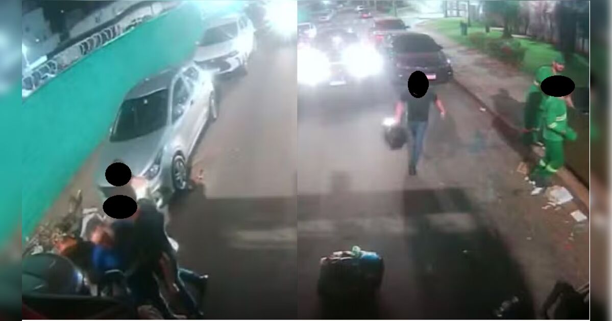 Coletor de lixo apanha de motorista de carro de luxo irritado com a coleta
