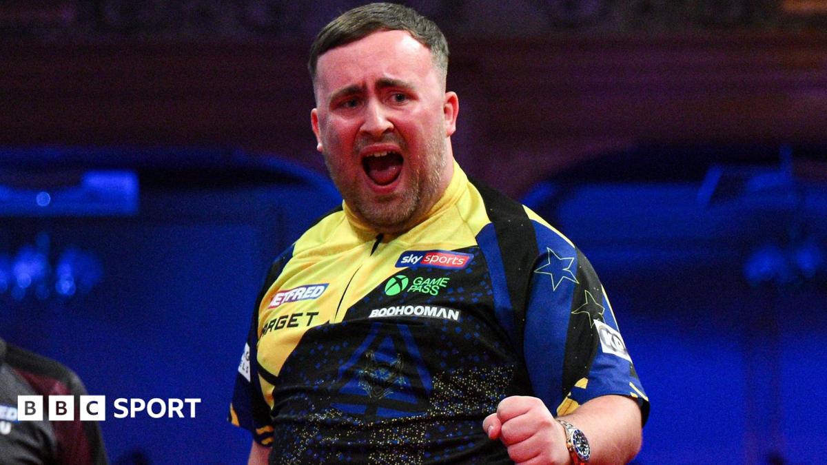 World Matchplay: Luke Littler throws nine-darter in thrilling win over Nathan Aspinall at Winter Gardens in Blackpool