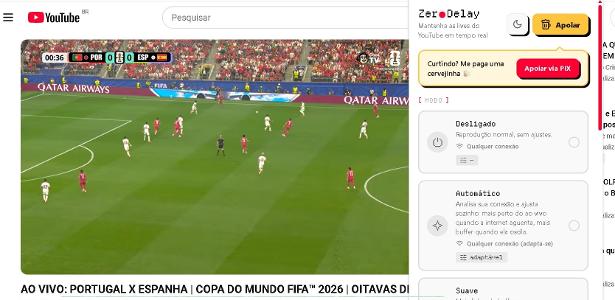 como é a extensão que reduz atraso de jogos da Copa no YouTube