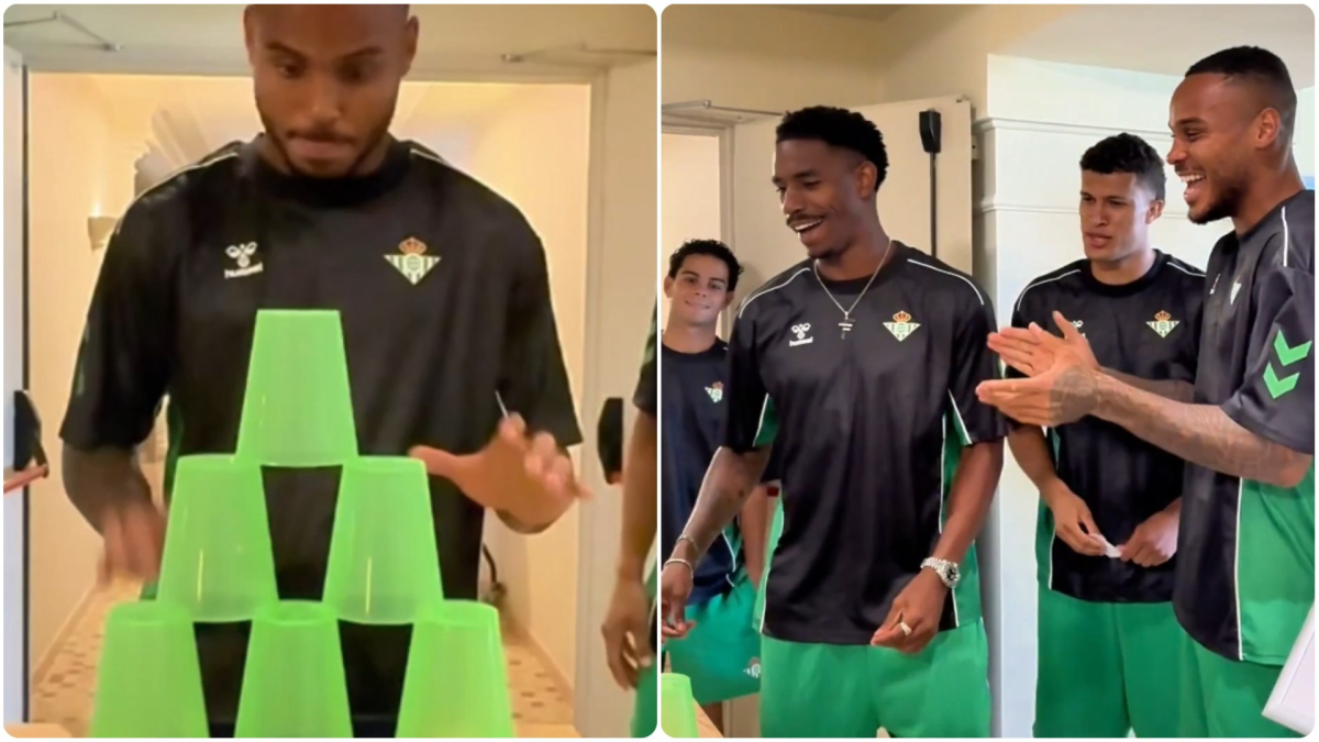 ¡El reto de los vasos! Los jugadores del Betis disfrutan del desafío