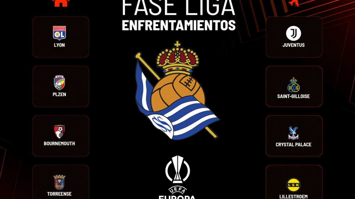 La Real iniciará la Liga de la Europa League recibiendo al Bournemouth y la terminará visitando a la Juventus